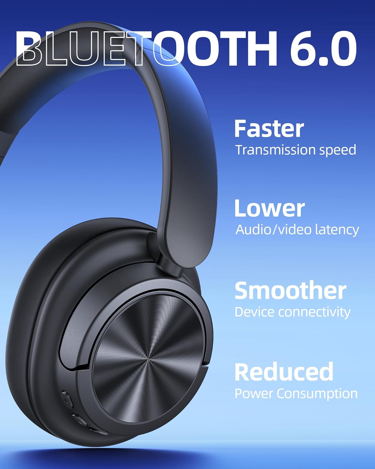 Hybrid Active Noise Cancelling Bluetooth 6.0 Headphones 120H Long Playtime, 6 ENC Mic, Over Ear Headphones Wireless, Hi-Res Audio, Memory Foam Earcup, Transparency Mode ANC Headphone for Travel Office - Image 6