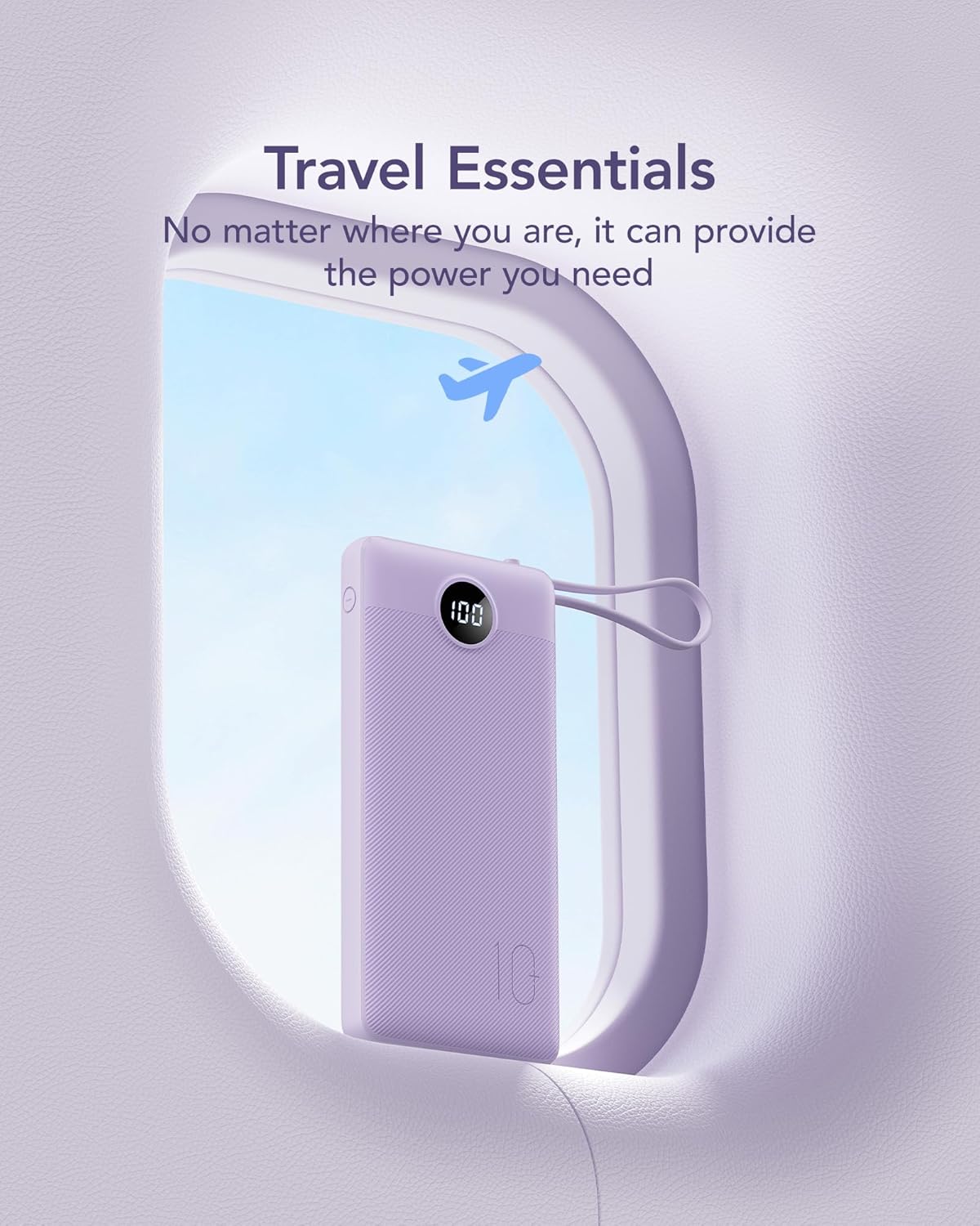 VRURC Portable Charger Power Bank, USB C Battery Pack 10000mAh, Flight-Safe Travel Essentials, 5 Outputs 2 Inputs Slim Phone Charging Bank Built-in Cables for Multi Devices-Lavender(1 Pack) - Image 6